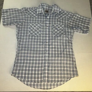 Ely Cattleman Western Pearl Snap Hemd kurz Rodeo blau weiß hellbraun kariert Gr. M - Bild 1 von 9