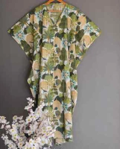 Indian Floral Printed Kaftan Cotton Hippie Maxi Women Nightwear Caftan Dress - Picture 1 of 6