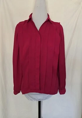 Neil Martin Front Pleat Button-up Collared Blouse Women's Size 8 Fuscia - Image 1 of 4