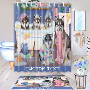 Set tappetino bagno e tenda doccia per cani Alaskan Malamute Natale personalizzato nuovo con etichette - Foto 1 di 24