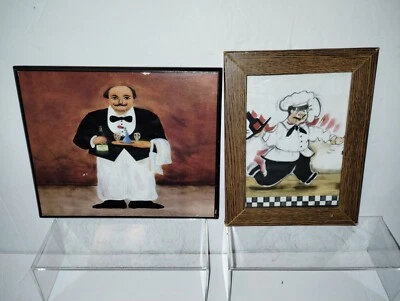  Quadro de vinho garçom servidor vintage madeira com foto de chef  - Imagem 1 de 4