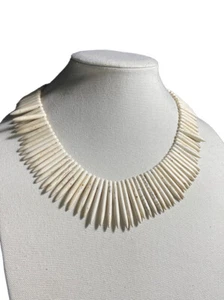 Kenneth Jay Lane Bone Sticks & Gold Clasp Spike Collar Bib Tribal Necklace - Picture 1 of 6