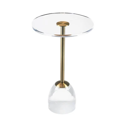 Acrylic End Table, Side ,Clear Round with Brass-Colored Metal Support Rod for - Image 1 of 4