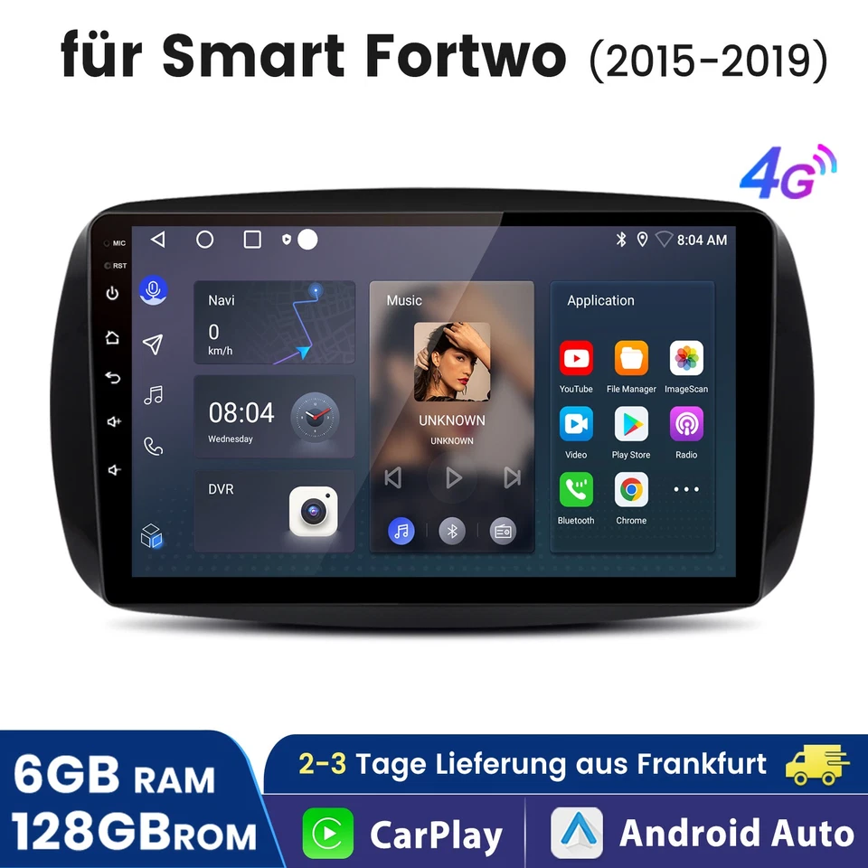 Für Mercedes Benz Smart Forfour Fortwo 453 Android14 Apple Carplay Autoradio GPS - Bild 1 von 4