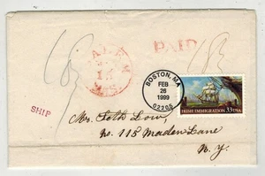 1853 STAMPLESS SALEM MASSACHUSETTS SHIP PAID 18 DUAL & IRISH IMMIGRATION 3286 FD - Picture 1 of 2