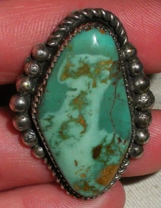 VINTAGE LARGE SIGNED M NAVAJO GREAT TURQUOISE STERLING SILVER RING SIZE 12 vafo - Picture 1 of 7