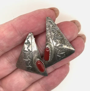 Indianer Sterlingsilber Koralle gestempelt 1,5" Ohrringe 4,43 Gramm - Bild 1 von 3