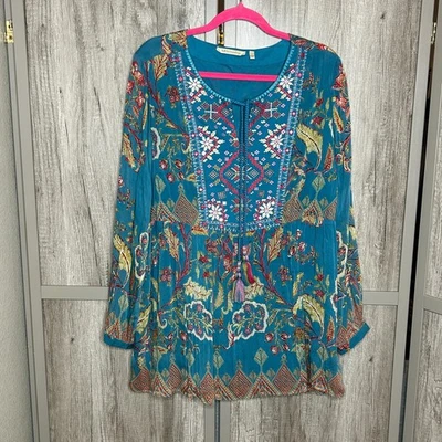 Top túnica Soft Surroundings talla L boho borla bordada cuentas Mirapani Foto 1 de 4