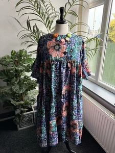 Handmade African print colourful tiered buffet circle dress 12/14/16 slouchy - Picture 1 of 3