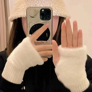🧤 Damen Winter Plüsch Strick Fingerlose Handschuhe Warm Weich Halbfinger Fäustlinge ❄️ - Bild 1 von 15