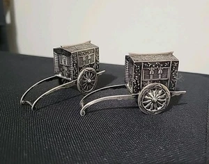 Antique Japanese 950 Sterling Silver Rickshaw Wagon Salt & Pepper Shakers Set - Picture 1 of 22