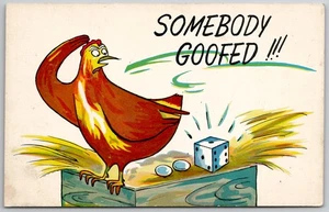 c1950s Somebody Goofed Postcard Chicken Egg Square Dice Comic Humor Unposted - Bild 1 von 2