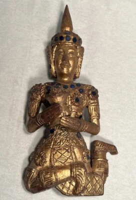 Antique Thai or Burmese Carved & Gilt Wood BUDDHIST Temple Guardian Figure - Image 1 of 4