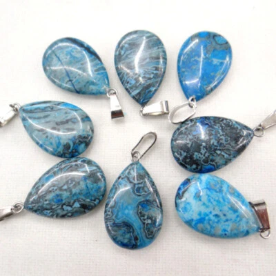 50件装天然石材蓝色疯狂玛瑙水滴形状吊坠珠16x24毫米DIY — 第 1/4 张图片