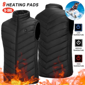 USB Men Electric Heated Vest Jacket 9 Zone Warm Up Heating Pad Cloth Body Warmer - Picture 1 of 18