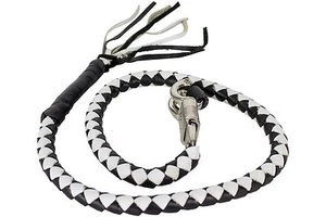 MOTORCYCLE 42" BLK & WHITE BRAIDED BIKER RIDERS OLD SCHOOL GET BACK WHIP NEW - Picture 1 of 3