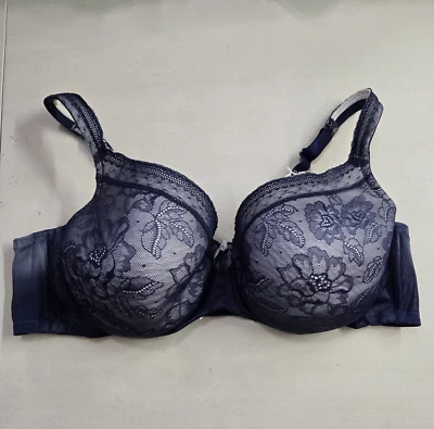 Sujetador Cacique Mujer 46D Azul Marino Floral Balconette Con Aros Encaje Lazo LEER Foto 1 de 4