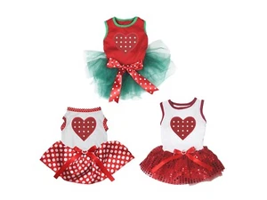 Valentine Polka Dots Heart White Cotton Top Polka Dots Tutu Pet Dog Puppy Dress - Picture 1 of 7