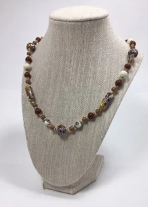 VINTAGE KERAMIK PERLEN BRAUN UND GOLDFARBEN HALSKETTE 28" - Bild 1 von 4