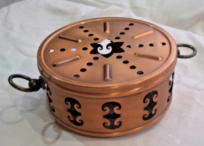 Stövchen Rechaud Warmhalteplatte Kupfer Ring-Henkel Stern / Loch Muster - Bild 1 von 4