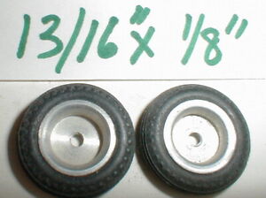 1  Pair Straight Tread RUBBER Tire & Wheels 5:40 Thread 1/8" Axle Slot Car NOS