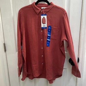 NWT Jessica Simpson Ladies' Gauze Button Front Shirt Size Large, Red - Picture 1 of 15