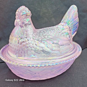 7" Hen on Nest Rose Carnival Original Westmoreland Mould Made by Mosser Glass - Picture 1 of 20