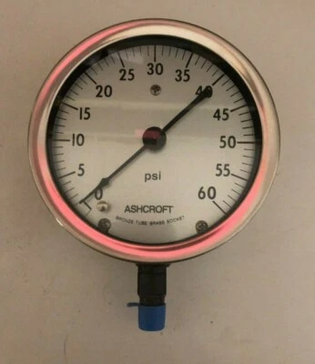 Ashcroft General Service Gauge 4-1/2" 45 1009 A 02L 60 PSI USA 1/4" bottom mount - Image 1 of 3