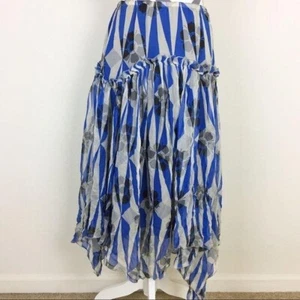 Ideology Blue Asymmetrical Silk Skirt - Picture 1 of 8