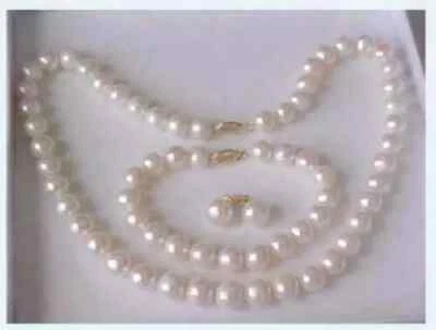 Venta caliente AAAA 8-9mm AKOYA Blanco Perla Collar Pulsera Pendientes Set Oro 14K Foto 1 de 3