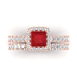 1.56 ctw 14K Women's Wedding Set Simulated Pink Tourmaline Ring and Wedding Band - Picture 1 of 5
