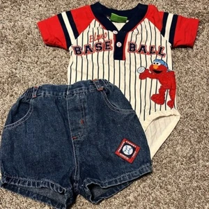 Sesame Street Elmo Pinstripe Infant Baseball Bodysuit with Matching Shorts 3-6M - Picture 1 of 14