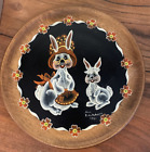 Folk art hand painted wooden plate Rabbit Bunny Easter Ann B Kutchera signed