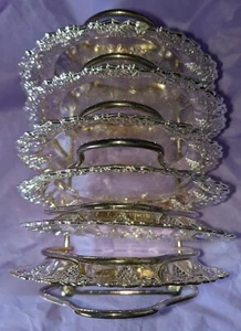 Vintage 7 Piece Wine Coaster Set With Holder Silver Plate - Picture 1 of 10