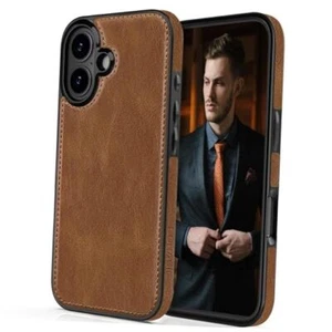 Case, Luxury Elegant Leather Soft Grip Full Body for iPhone 16 Brown - Picture 1 of 7