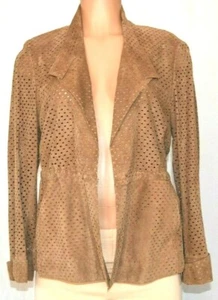 CHAQUETA LIGERA AKRIS PUNTO GAMUZA CUERO CORDERO AJUSTABLE CINTURA PERFORADA TALLA 10 - Imagen 1 de 12