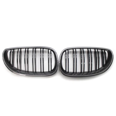For BMW E60 E61 M5 5 Series 2003-2009 Carbon Fiber Frame Black Double Line Grill - Image 1 of 4