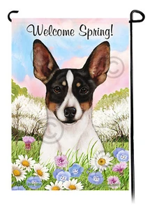 Welcome Spring Garden Flag - Cropped Tri Rat Terrier - Picture 1 of 1