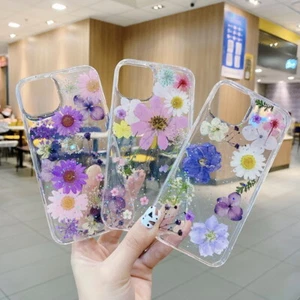 For iPhone 16 15 13 Pro Max 12 11 XS 8 Glitter Real Dried Flower Case Soft Cover - Picture 1 of 17