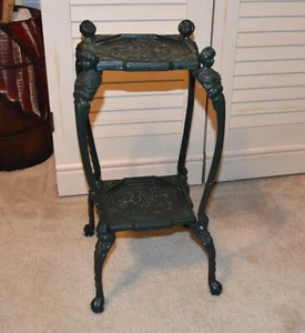 Antique Victorian Cast Iron Figural Maidens & Claw Foot Two Tier Plant Stand 19" - Picture 1 of 12