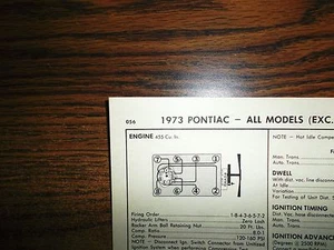 1973 Pontiac & Firebird EIGHT Series Models 455 CI V8 4BBL Tune Up Chart - Picture 1 of 5