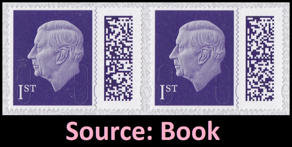 GB King Charles III Definitive Plum Purple 1st M24L horz book pair MNH 2023 - Image 1 of 1