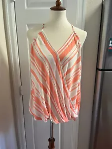 Neu Market Fichte gestreifte orange/cremefarbene/weiße Spaghettiriemenbluse Gr. Large - Bild 1 von 9
