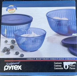Pyrex Kobaltblau geformt 3 Schüsseln 3 Deckel Neu im Karton siehe Größen in der Beschreibung - Bild 1 von 4