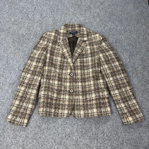 Jones New York Signature Blazer Damen 8 braun kariert Tweed zwei Knöpfe hergestellt in den USA - Bild 1 von 13