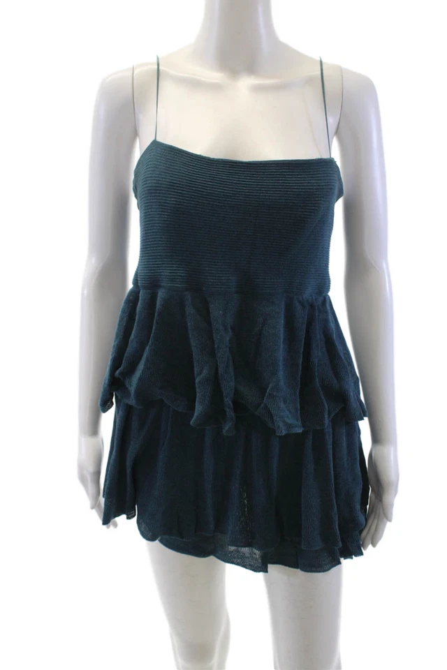 Vestido corto Iisli para mujer de algodón con correa de espagueti en capas azul talla S Foto 1 de 4