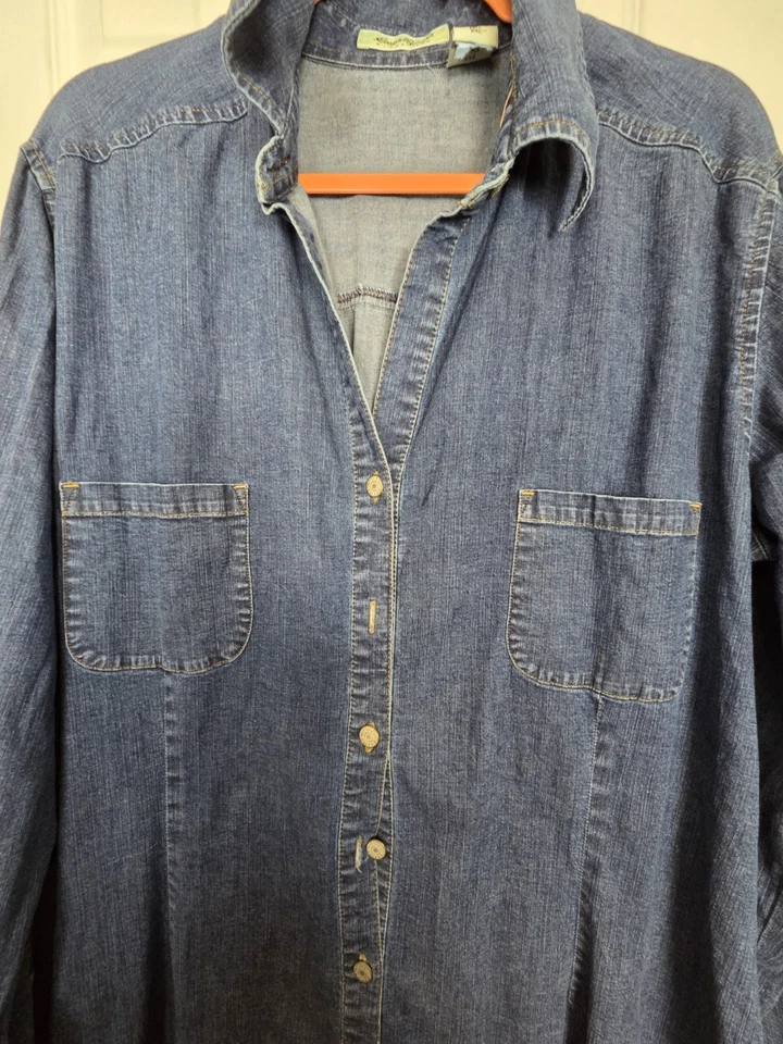 EDDIE BAUER Long Sleeve Maxi Denim Shirt Dress 2XL TALL Boho Retro Y2K Prairie - Image 1 of 4