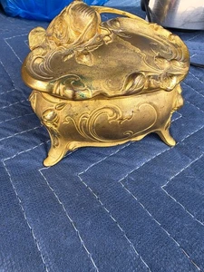 Vintage Jennings Brothers Gold Metall Jugendstil Schmuck Schmuck Schatulle Box JB 979 - Bild 1 von 6