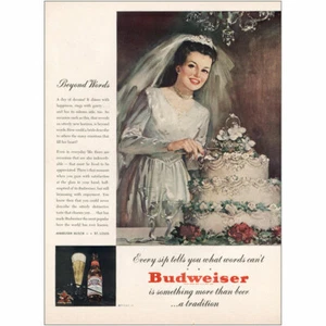 1946 Budweiser: Beyond Words Bride Vintage Print Ad - Picture 1 of 1