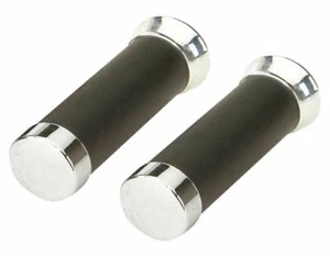 NEW! GENUINE VINTAGE LOWRIDER 130MM LONG BICYCLE VINYL GRIPS IN BLACK/CHROME. - Picture 1 of 1